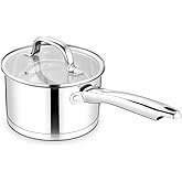 TeamFar 2 qt Saucepan with Lid, Stainless Steel Small Sauce Milk Pan with Tri-ply Bottom for Induction/Gas/Electric/Ceramic, Healthy & Heavy Duty, Mirror Finish & Straight Side, Dishwasher Safe