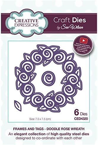 Sue Wilson Frames & Tags Collection Doodle Rose Wreath Die, Metal, 7.5 x 7.5 cm