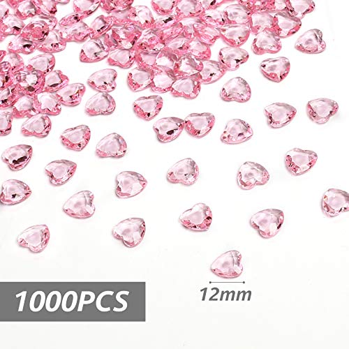 HAKACC Heart-Shaped Acrylic Diamonds, 1000 PCS Pink Wedding Table Crystals Heart Shape Gems Table Decorations for Wedding Day