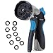 Homitt 10 Patterns Hose Nozzle, Leak Free Metal Garden Hose Spray Nozzle with Slip Resistant Rubberized Grip and 10 Washers for Garden Life and Washing Car and Pet