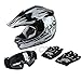 TCMT Dot Youth & Kids Motocross Offroad Street Helmet Black Skull Motorcycle Helmet White Dirt Bike Dirt Bike Helmet+Goggles+gloves (XL, black)