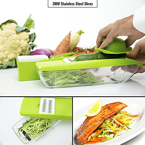 Vegetable Slicer WiHoo Adjustable Mandoline with 5 Thickness Settings Interchangeable Stainless Steel Blades +Vegetable Peeler Slicer+Food Container
