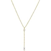 Tewiky Lariat Necklace for Women, Dainty Gold Long Necklaces 14k Gold Plated Heart Pearl CZ Teardrop Pendant Necklace Simple Drop Necklace Trendy Y Necklace Fashion Jewelry for Women