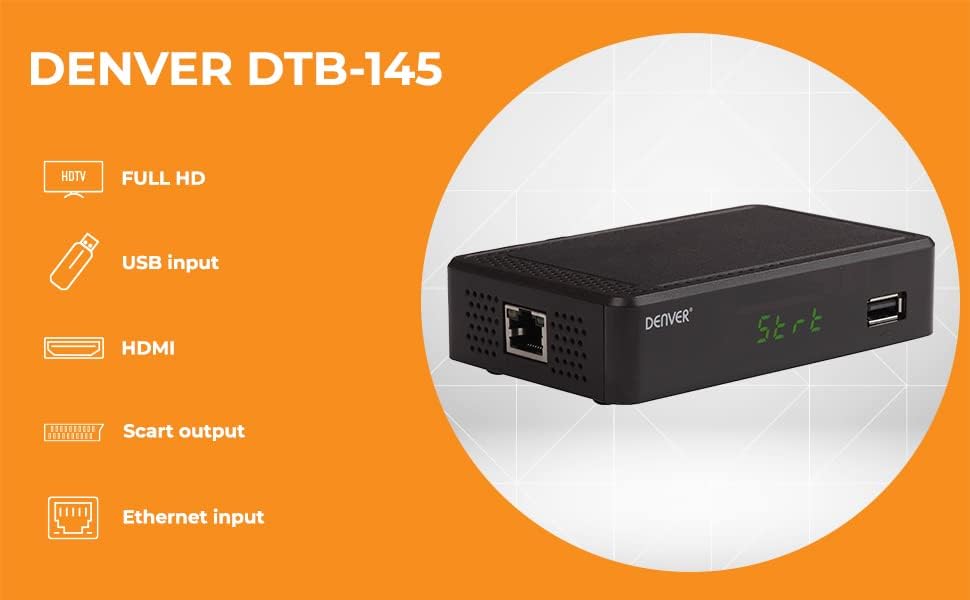 Remote control for the Denver DTB-145 Set-Top Box with various function buttons.