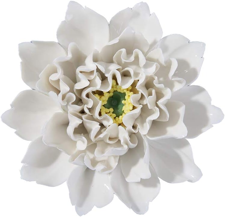 ALYCASO Peony Ceramic Flower Wall Décor Artificial 3D Flower Wall Art for Living Room Home Hallway Bedroom Kitchen Farmhouse Bathroom Dining Room, White, 4.72 inch