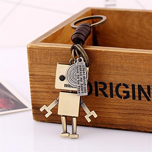 Dalino Fashion and Personality Robot Pendant Alloy PU Leather Keyring Purse Hand Bag Car Keychain Gift (Gold)