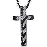Cross Necklace for Men Boys American Flag Bible Verse Black Stainless Steel Cross Chain Pendant Jewelry as Religious Christian Catholic Easter Christmas Valentines Fathers Birthday Graduation Gifts