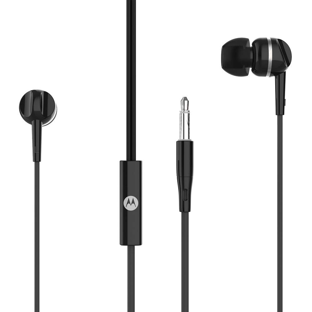Motorola Pace 105 - Wired In-Ear Stereo Headphones with Microphone - Alexa, Siri Google Assistant - Black