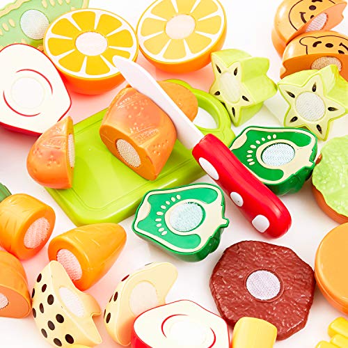 Play Food Set for Kids 40 Pieces Pretend Food Playset Kitchen Cooking Sets Toys for Educational Learning Fake Plastic Foods for Toddlers Kids Girls Boys Inspiring Imagination with a Storage Container - Thumbnail 2