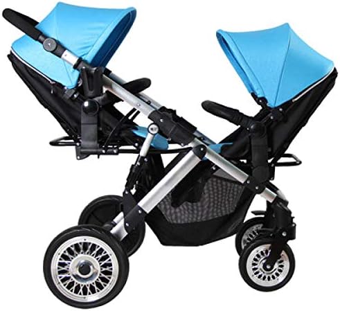 WUZHI Double Pushchair Detachable Lightweight Twin Stroller Reversible Folding Second Child Car/Dual Use/Portable And Flexible,Blue