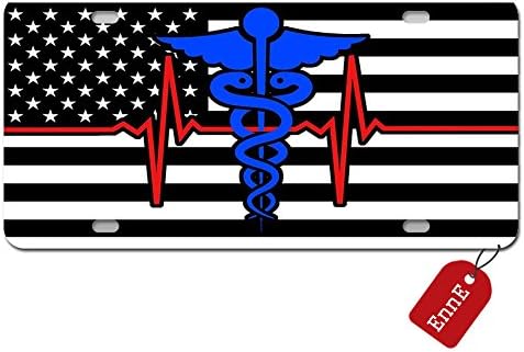 EnnE Personalized Metal License Plate Cover Thin Blue Red Line Nurse Flag For Car 4 Holes Car Tag 12 inch X 6 inch