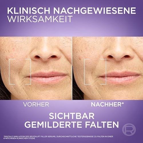 L'Oréal Paris Aufpolsterndes Serum, gegen Falten, für jugendlich und praller aussehende Haut [mit Hyaluronsäure und Peptid], Gesichtsserum, Revitalift Filler, 1 x 30ml