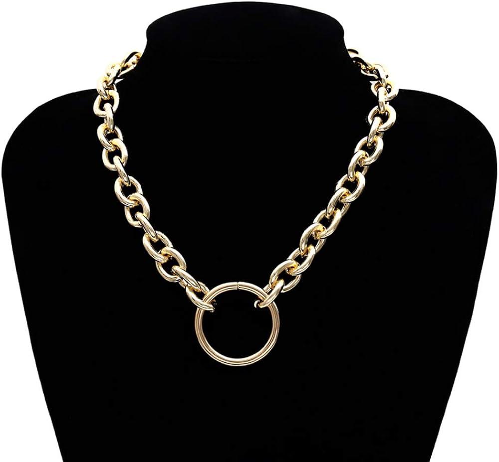 Huture Retro Punk Style Hip Hop Costume Jewelry Snake Curb Turnover Chain Necklace Bracelet Set Fully Adjustable Durable Strong Removable Delicate for Men Women, Gold : Clothing