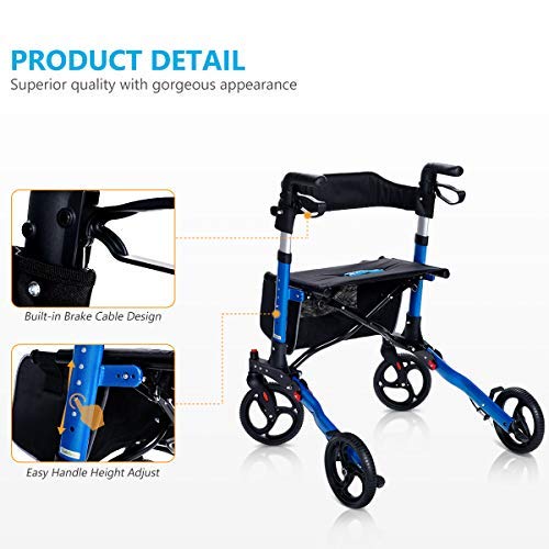 OasisSpace Ultra Folding Rollator Walker with Wide Seat 8 inches