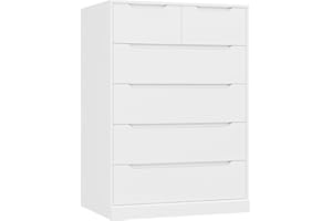 HOSTACK Modern 6 Drawer Dresser for Bedroom, Tall Chest of Drawers with Storage, Large Wood Storage Chest Organizer with Cut-Out Handle, Accent Storage Cabinet for Living Room, Entryway, Classic White