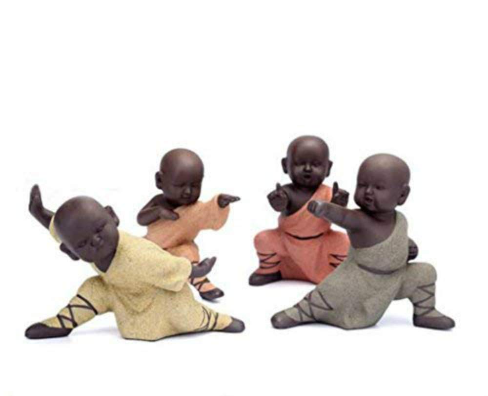 NEWQZ Chinese Kung Fu Monk Figurines for Home Decor, Adorable Figurines Cute Ceramic Statues Tabletop Display Living Room Bedroom Ornaments Decorative Accessories,Set of 4