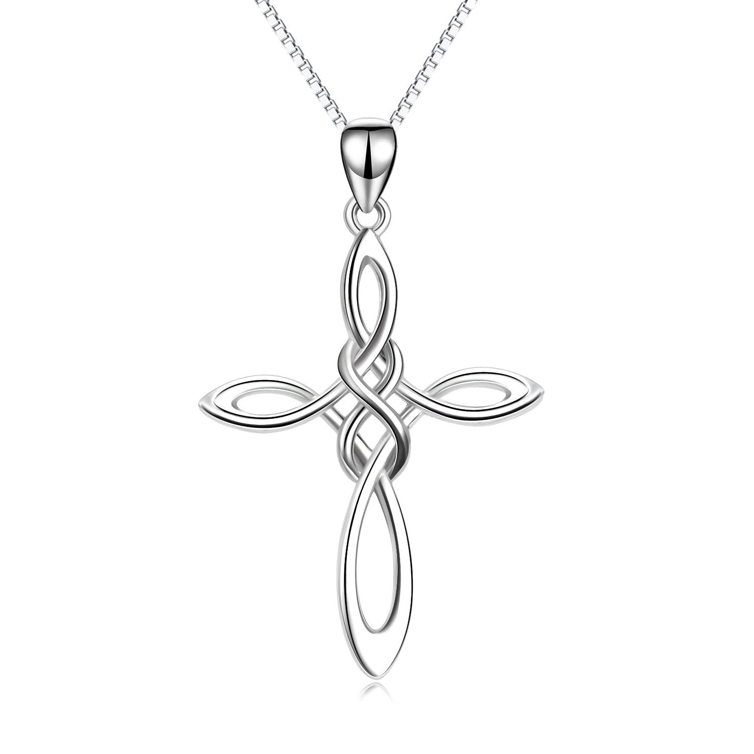YAFEINI Silver Cross Necklace for Women Sterling Silver Infinity Celtic Knot Cross Pendant Crucifix Necklace Jewellery for Women Girls (Silver cross necklace)