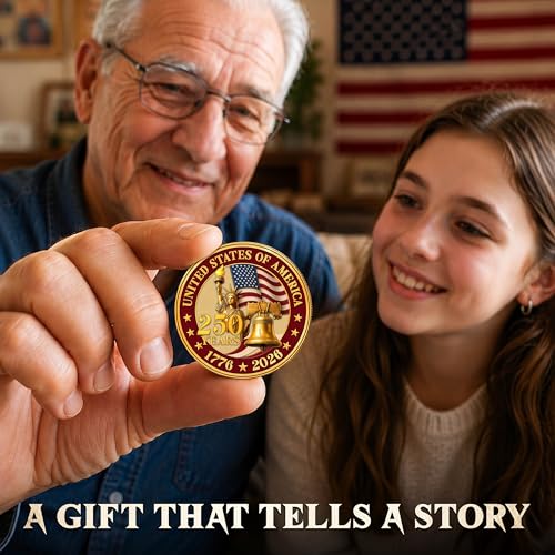 FLAGWIX 250 Anniversary Coin 1776-2026 - USA 250th Anniversary Merchandise Commemorative Coin - American Patriotic 4th of July Celebration Decorations Gifts for Men Veterans History Lover
