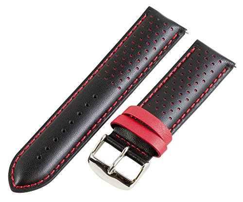 Clockwork Synergy, LLC22mm Rally Perforated Smooth Black/Red Leather Interchangeable Watch Band Strap