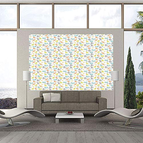 Baby Removable Wall Mural,Kitty in Soft Toned Kids Nursery Love Cats Childish Happy Cartoon Decorative,Self-Adhesive Large Wallpaper for Home Decor 66x96 inches,Peach Pale Green and Blue Grey