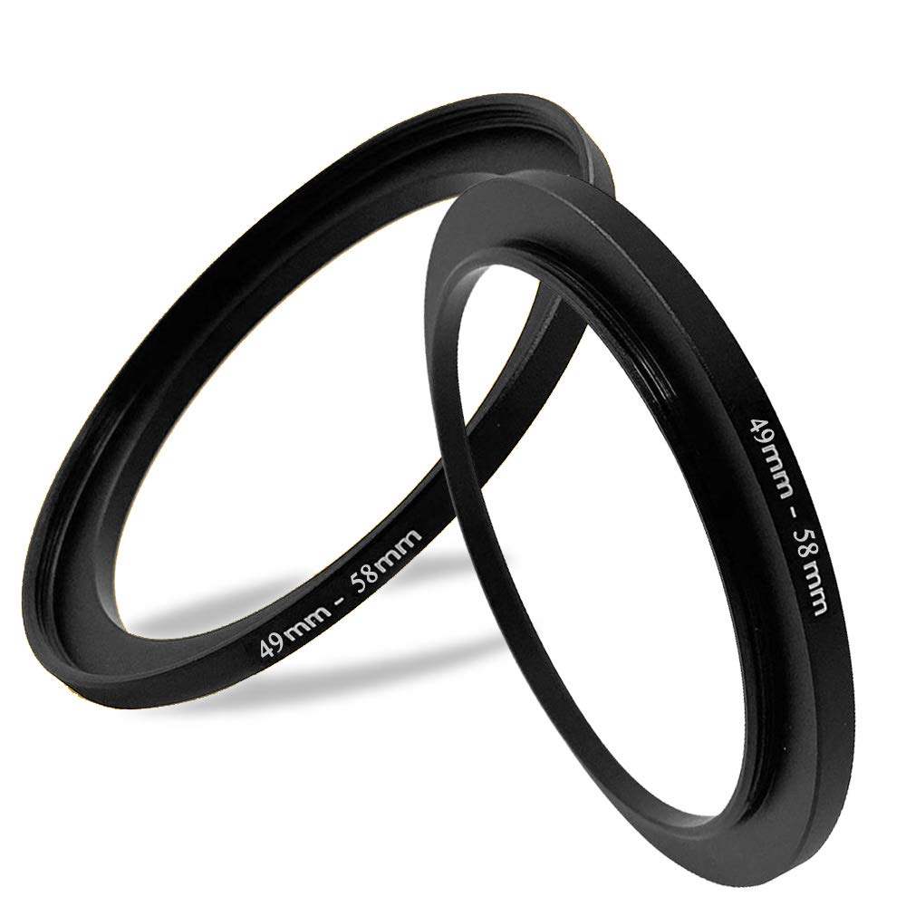 49mm-58mm Step Up Ring(49mm Lens to 58mm Filter, Hood,Lens Converter and Other Accessories) (2 Packs), Fire Rock 49-58 Aerometal Camera Lens Filter Adapter Ring…