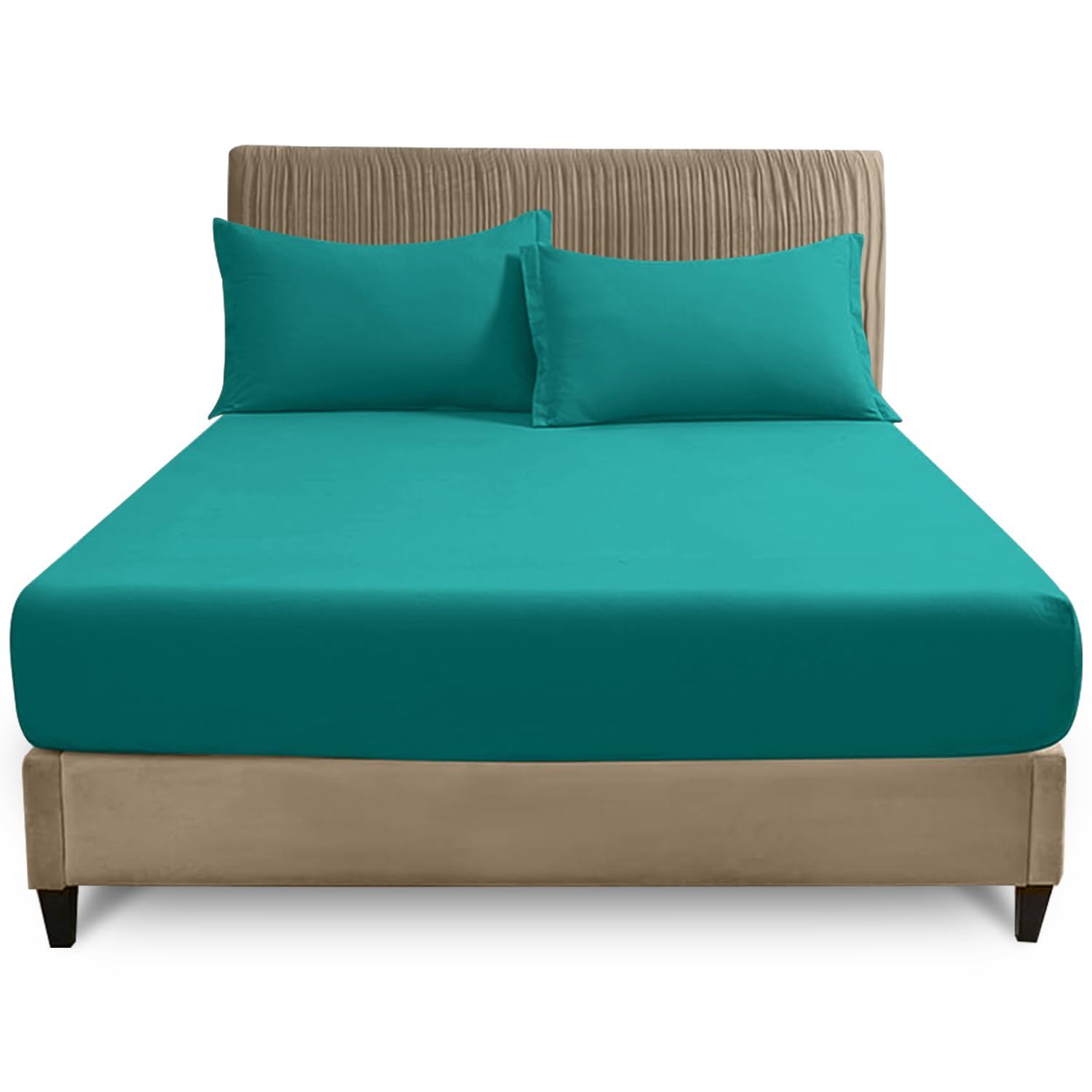 GC GAVENO CAVAILIA Super King Fitted Sheet (180x200 cm) - Soft Polycotton Fabric - Anti Allergic - Fade Resistant Bed Linen - Elasticated 25cm Deep Plain Bed Bottom Sheet, Deep Teal
