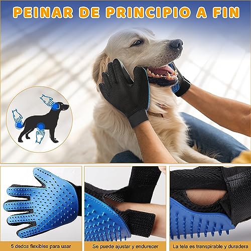 MXCOCO Guantes Removedores de Pelo para Mascotas (Par), Guantes con Cepillos para Bañar, Masajear Mascotas con Correas Ajustables, Perfecto para Quitar Pelos Largos de Perros y Gatos