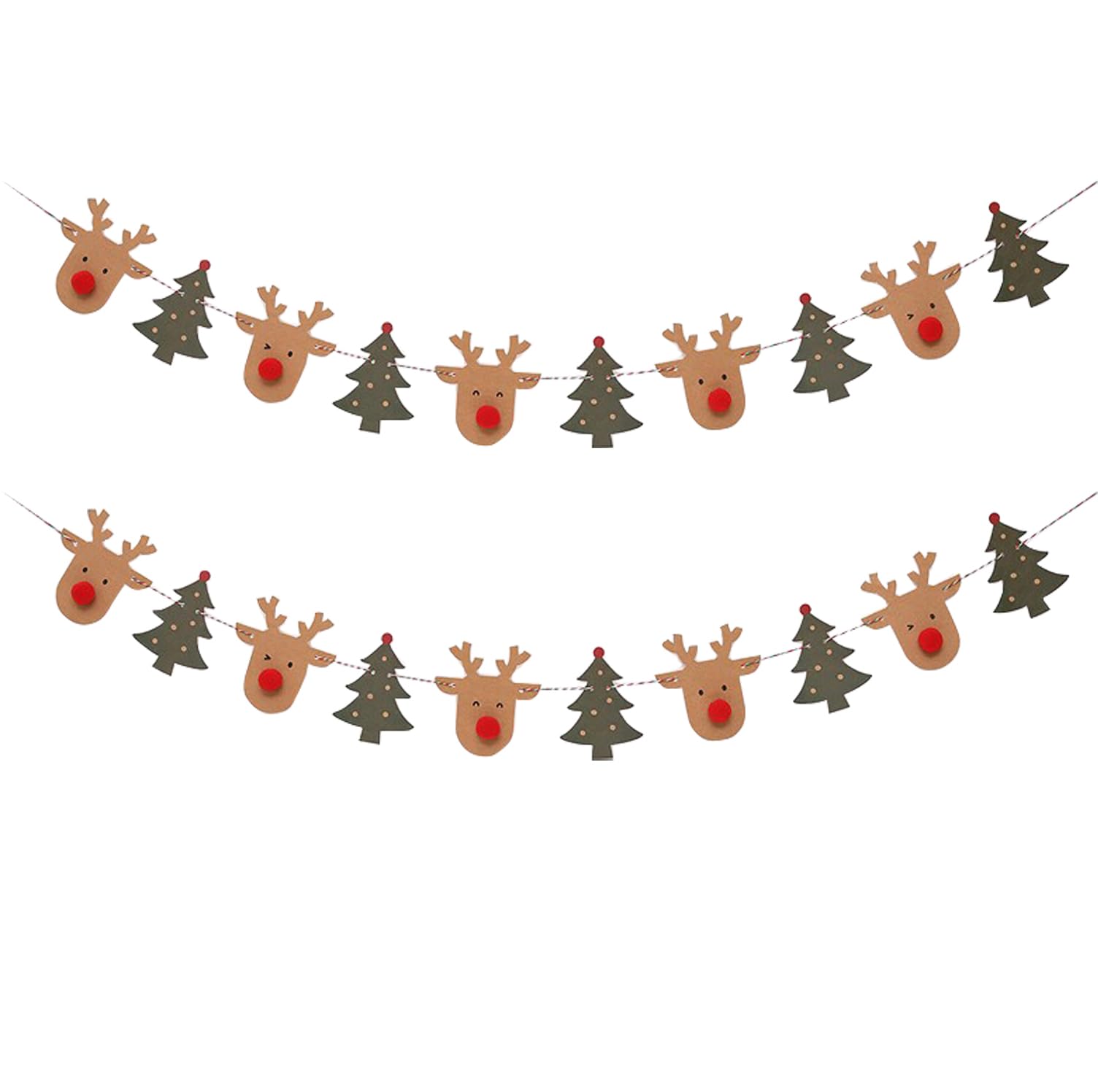 2pcs Christmas Reindeer Banners, Xmas Tree Elk String Flag for Indoors Outdoors Decorations