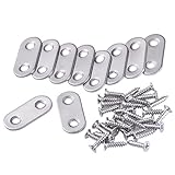 eBoot 10 Pieces 37 by 16 mm Flat Straight Brace Metal Joining Plate and 20 Pieces Screws, Stainless Steel, Silver Color