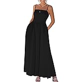 Benfoly Women Spaghetti Strap Dress Flowy Summer Boho Maxi Dress Sleeveless Beach Vacation Long Dresses Sundress with Pockets