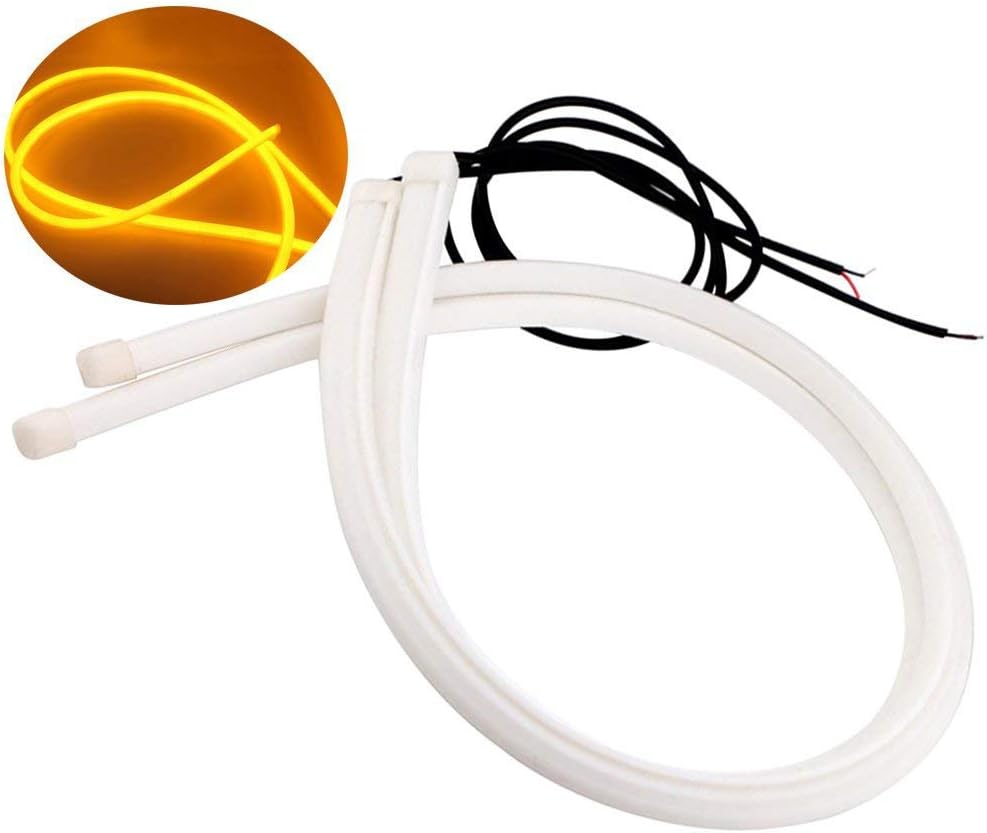 folconroad 2X Yellow 60cm Car Flexible Tube LED Strip Daytime Runnning Lamps DRL Light Headlight