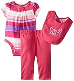 Calvin Klein Baby Girls' Creeper with Pull On Pants and Bib, Purple, 3-6 Months