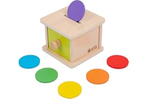 Adena Montessori Coin Box,Object Permanence Box Toys for 1 Year Old Baby Coins,Wooden Montessori Ball Drop Toys Developmental Toys for 6-12 Month Infant Toys,Learning Kids Gifts(Yellow-Green Door)