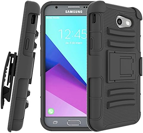 For Samsung Galaxy J3 Emerge Case, J3 Prime / J3 Eclipse / J3 2017 / J3 Luna Pro / Sol 2 / Amp Prime 2 / Express Prime 2 Case, KMISS Heavy Duty Dual Layer [Belt Clip] Holster Kickstand Case (Black)