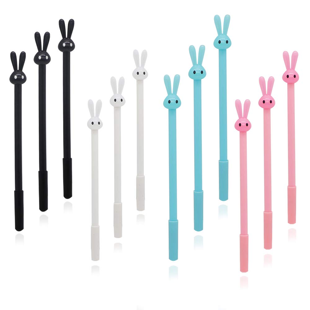 SITAKE 12pcs Gel Ink Pens, Rabbit Bunny Animal Stationary Pen，0.5 mm Black Smooth Writing Quick-Dry Ballpoint Pens for Office Supplies