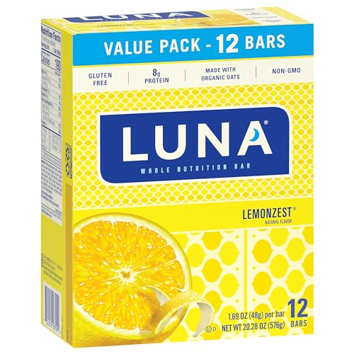 LUNA BAR – LEMONZEST FLAVOR – GLUTEN FREE SNACK BARS – NON-GMO – PROTEIN BARS – MADE WITH ORGANIC OATS – VALUE PACK (12 PACK)