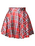 Pink Queen Women Girls Digital Print Stretchy Flared Pleated Casual Mini Skirt (Free Size, Red Plaid)