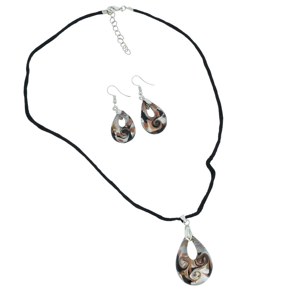 Glass Of Venice Gemma Murano Glass Necklace and Earrings Set - Black