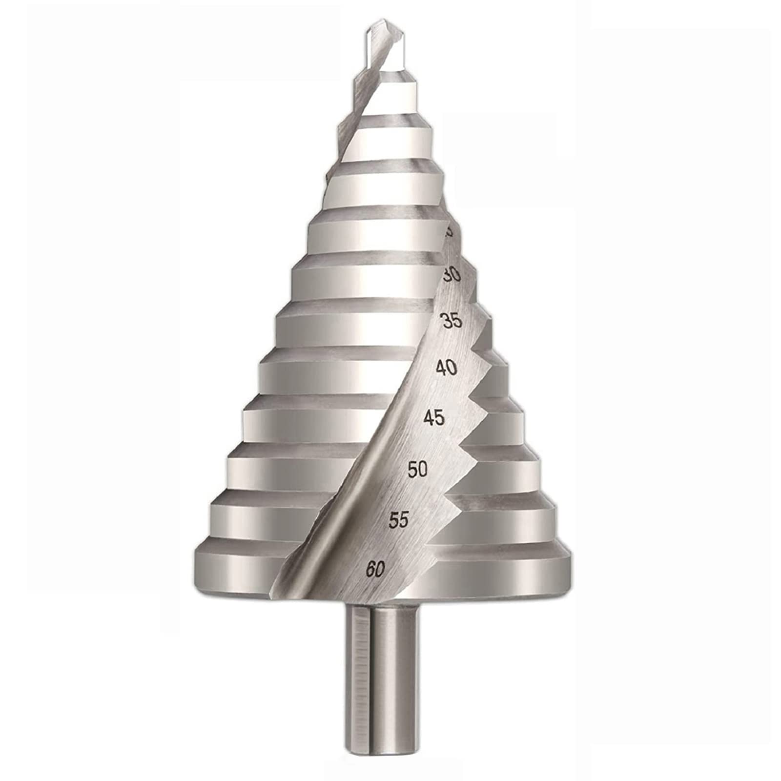 Hotiko 6-60mm HSS Step Drill Bit Large HSS Spiral Groove Step Drill Cone Drill Bit Hole Cutter 12 Steps