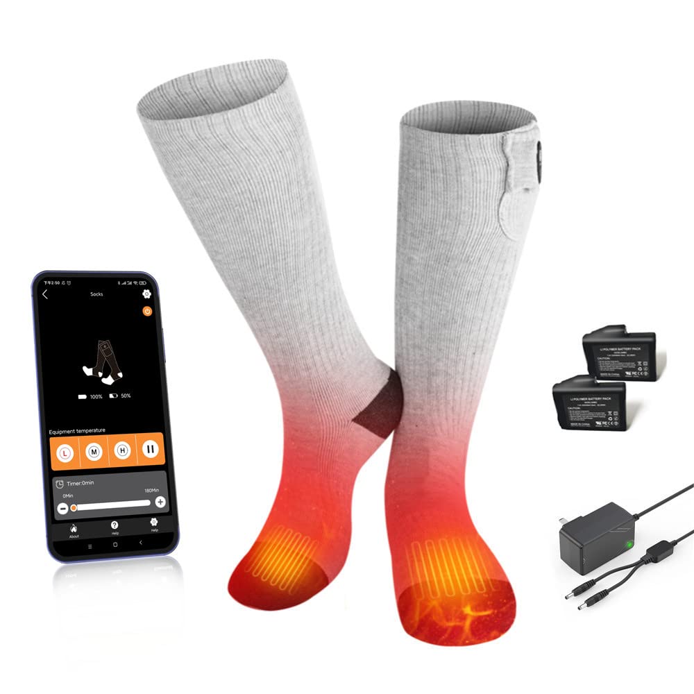 BARCHI Heated Socks for Men Women,with APP Control Rechargeable Heated Socks,Washable,Suitable for Winter Work,Skiing,Cycling,Hiking,etc.