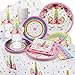 Unicorn Party Supplies Set - Serves 16 - Perfect For Birthday Girls, Baby Showers, and First Birthday Party Favors -Original sleepy Unicorn Party Supply Set by Funky Fledgling