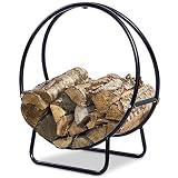 Goplus Firewood Log Hoop Tubular Steel Wood Storage Rack Holder Curved Display for Indoor & Outdoor (24-Inch)