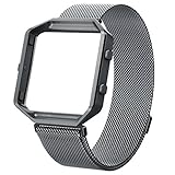 For Fitbit Blaze Band Large Grey, Wearlizer Milanese Loop Watch Band Replacement Stainless Steel Bracelet Strap With Metal Frame for Fitbit Blaze, Christmas Gift - Space Grey Large