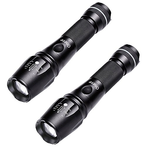 Led Flashlight Onete T6-D Ultra Bright Zoomable Adjustable Focus Water Resistant Portable Flashlights with Bottle Opener and Luminous Ring (2PACKs)