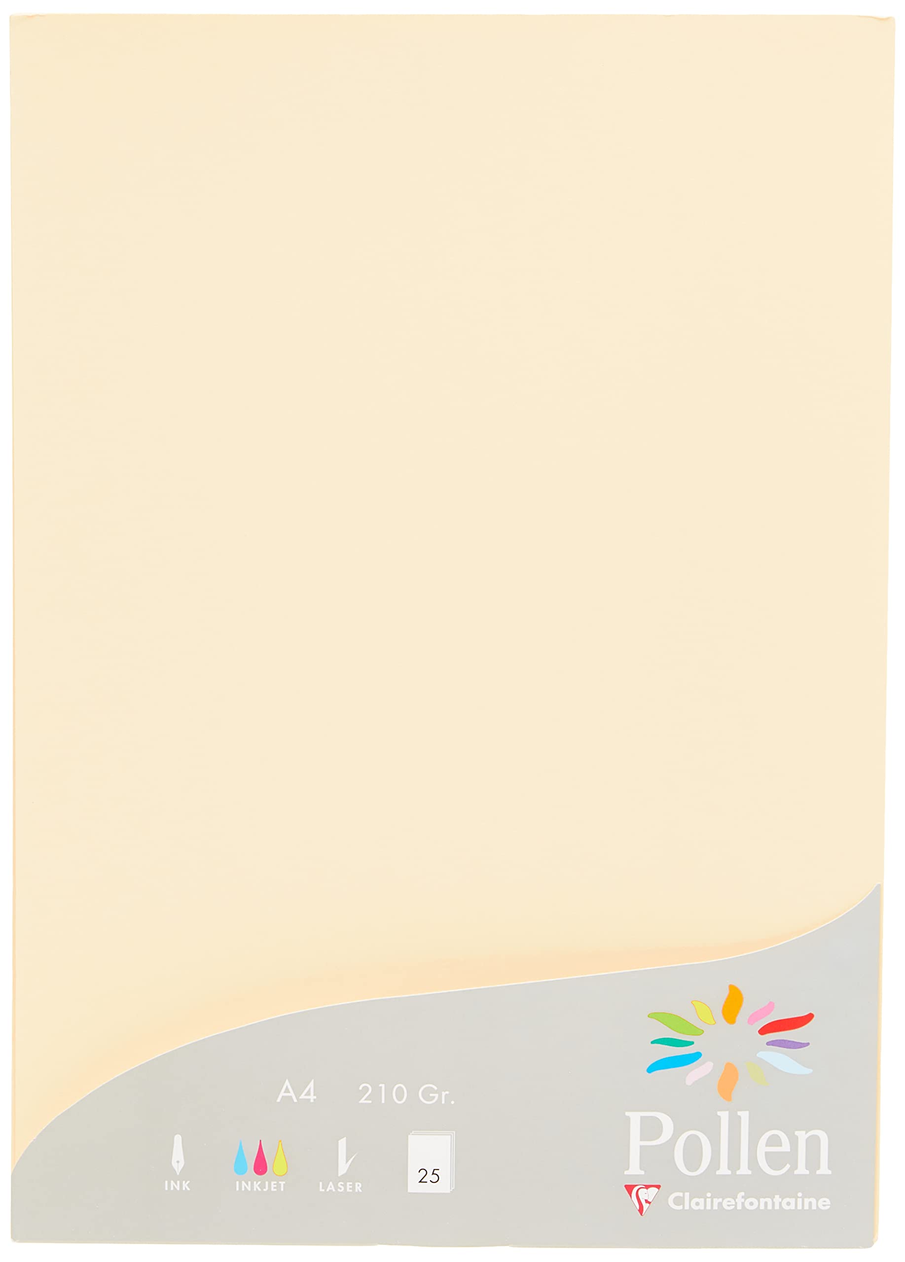 Clairefontaine 24204C Wallet of 25 Sheets Format A4 (21x29,7cm) 210gsm Cream colour Invitation Paper Events Correspondence Pollen range Smooth Premium Paper