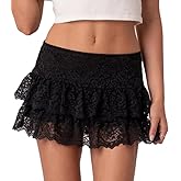 Yiulangde Womens Y2k Lace Trim Lolita Bloomers Cute Lace Bow Layered Ruffled Frilly Skirts Fairy Bodycon Mini Bloomer Skirts