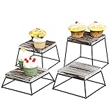 MyGift Torched Wood Cupcake Stand, Square Food