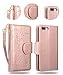 FLYEE iPhone 8 Plus Case, iPhone 7 Plus Wallet Case, 9 Card Slot PU Leather Magnetic Protective Cover with Mirror and Detachable Wrist Strap for iPhone7 Plus iPhone8 Plus 4.7 Inch Rose Gold