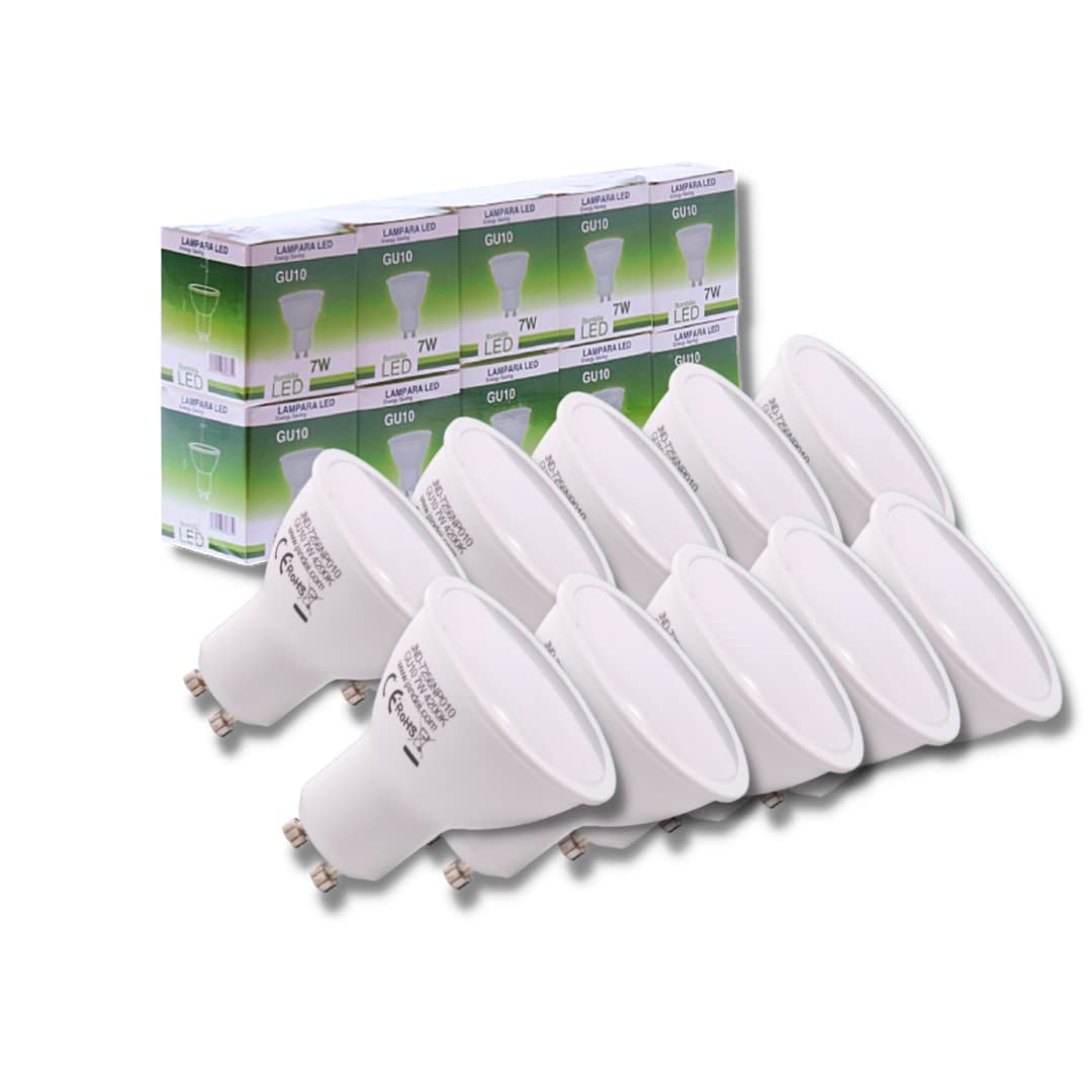 JANDEI - 7W GU10 LED Bulb, Neutral White Light 4200K - Pack of 10-650 Lumens, Non-Dimmable (Equivalent to 27W Halogen) - for Indoor use - Lifespan of up to 15 Years