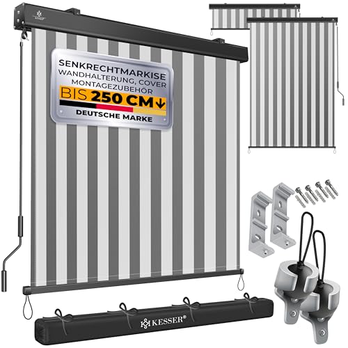 KESSER® Senkrechtmarkise 180x250cm Außenrollo Handkurbelmechanismus Balkonrollo Sonnen-und Sichtschutz Beschattung Sonnenschutz mit Kurbel Markisenkas